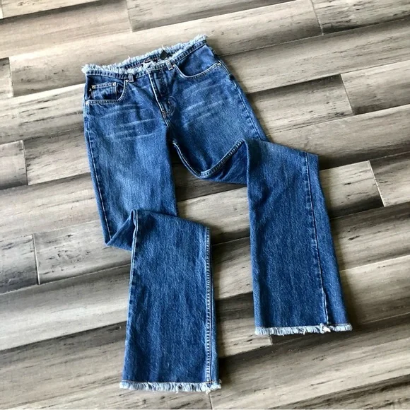 Vintage Y2K Express Ultra Low Rise Frayed Flare Leg Jeans - Picture 1 of 10